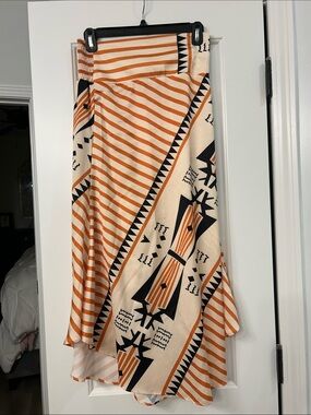 Women's Orange and Cream Patterned Midi Skirt